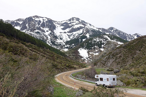 Rv traveling up a mountain road